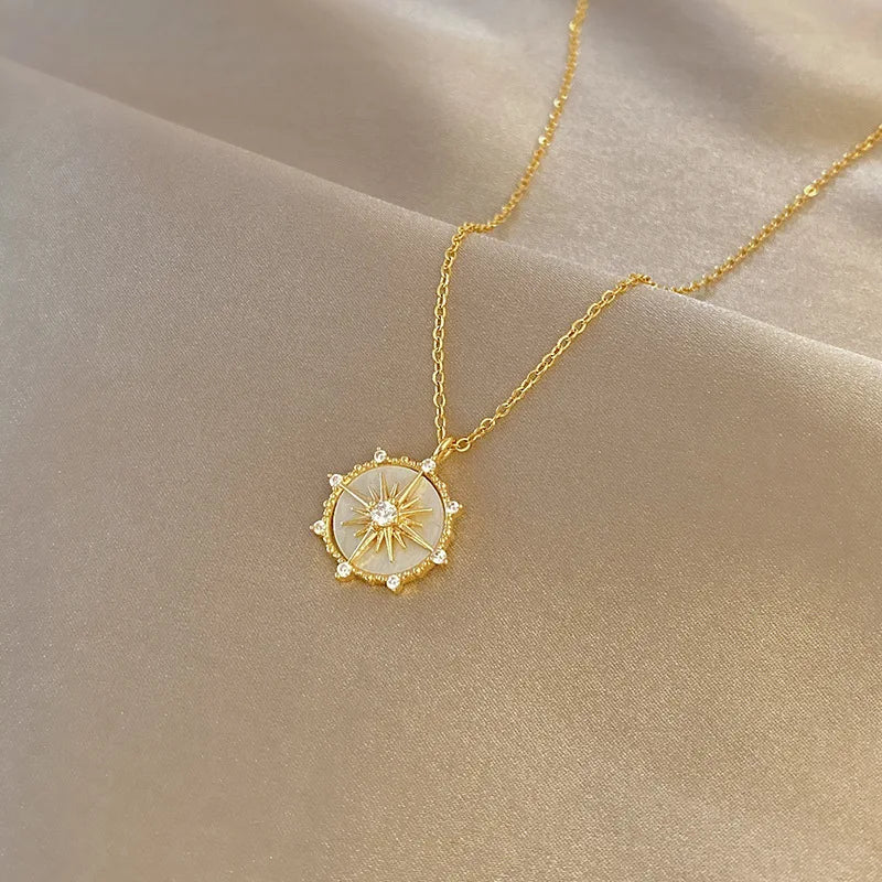 Elegant Gold Tone Geometric Zircon Necklace N1558