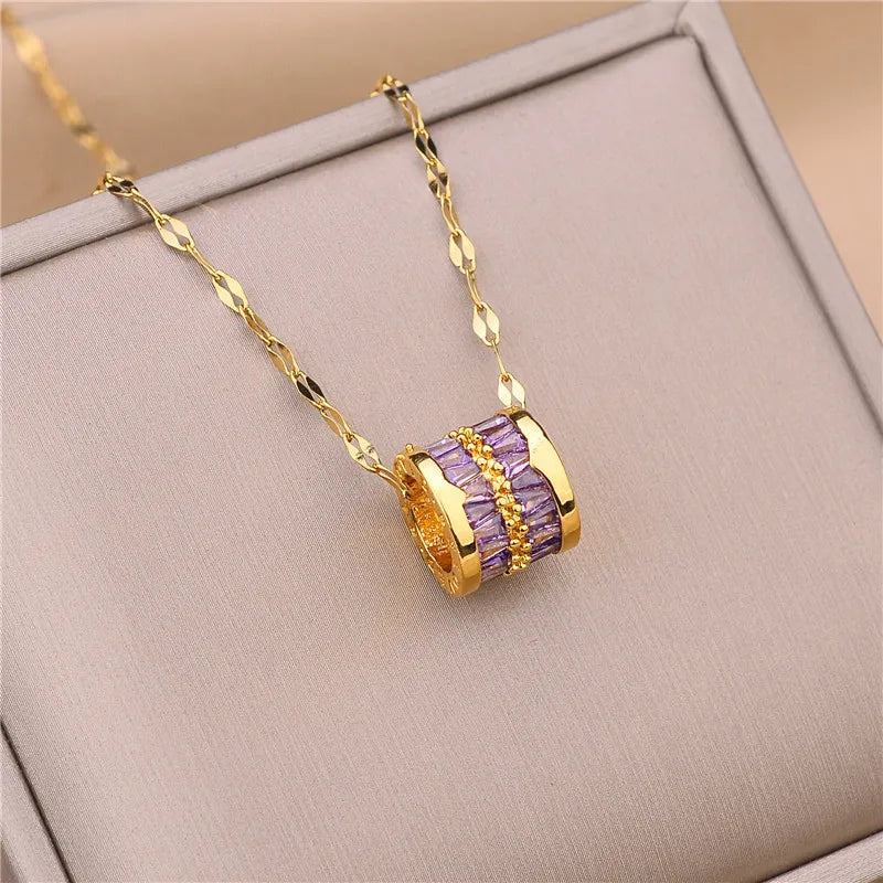 Elegant Necklace with Crystal Cylinder Pendant N1265 N1266 N1267