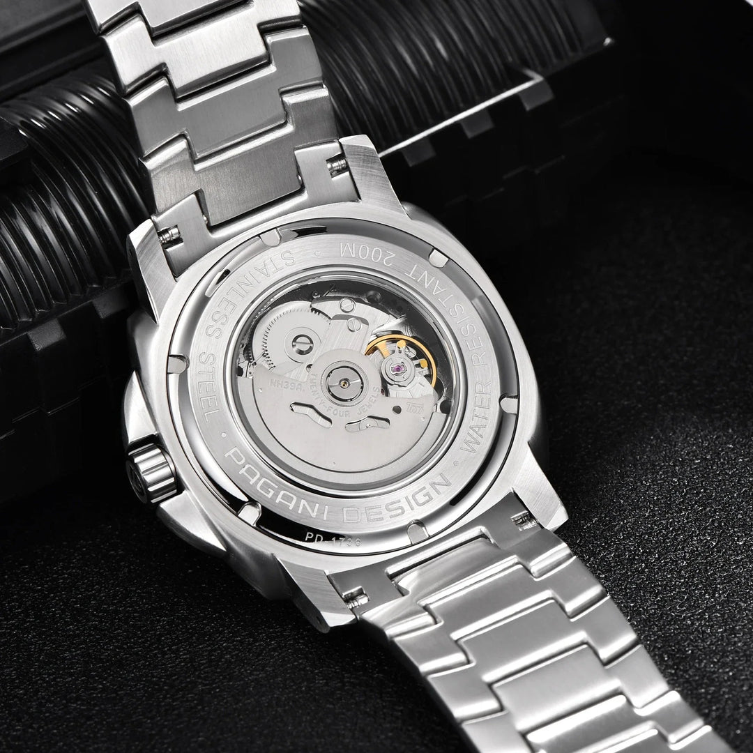 Luxury Automatic Watch with Stainless Steel & Nylon Strap