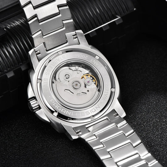 Luxury Automatic Watch with Stainless Steel & Nylon Strap