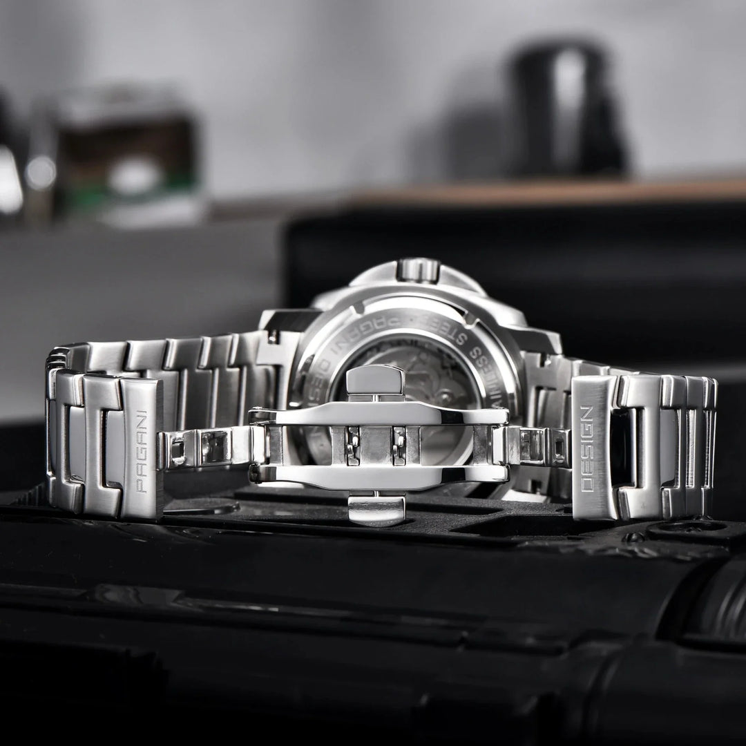 Luxury Automatic Watch with Stainless Steel & Nylon Strap