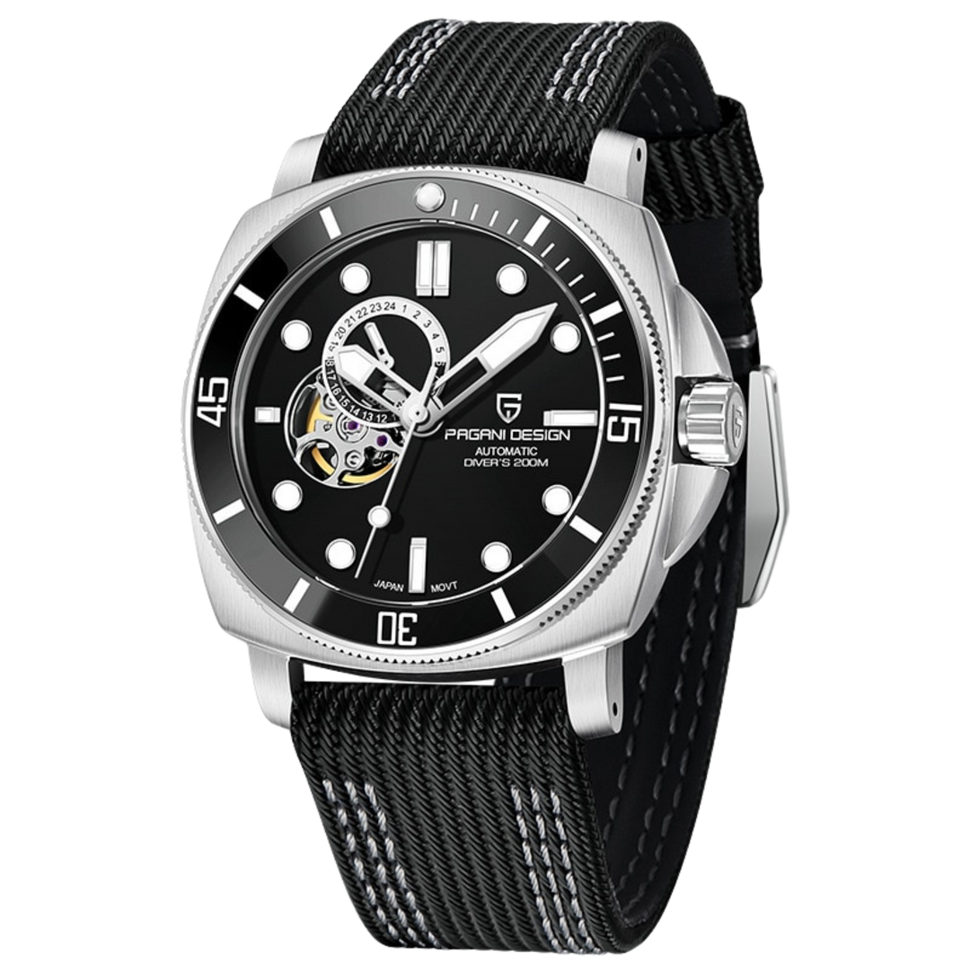 Luxury Automatic Watch with Stainless Steel & Nylon Strap