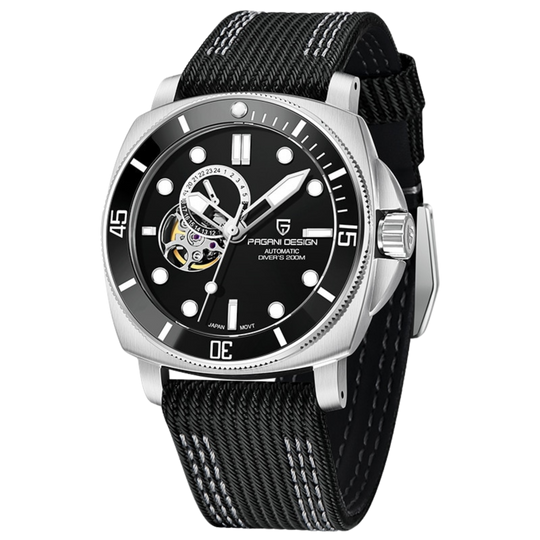 Luxury Automatic Watch with Stainless Steel & Nylon Strap