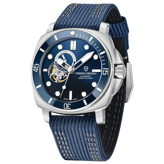 Luxury Automatic Watch with Stainless Steel & Nylon Strap