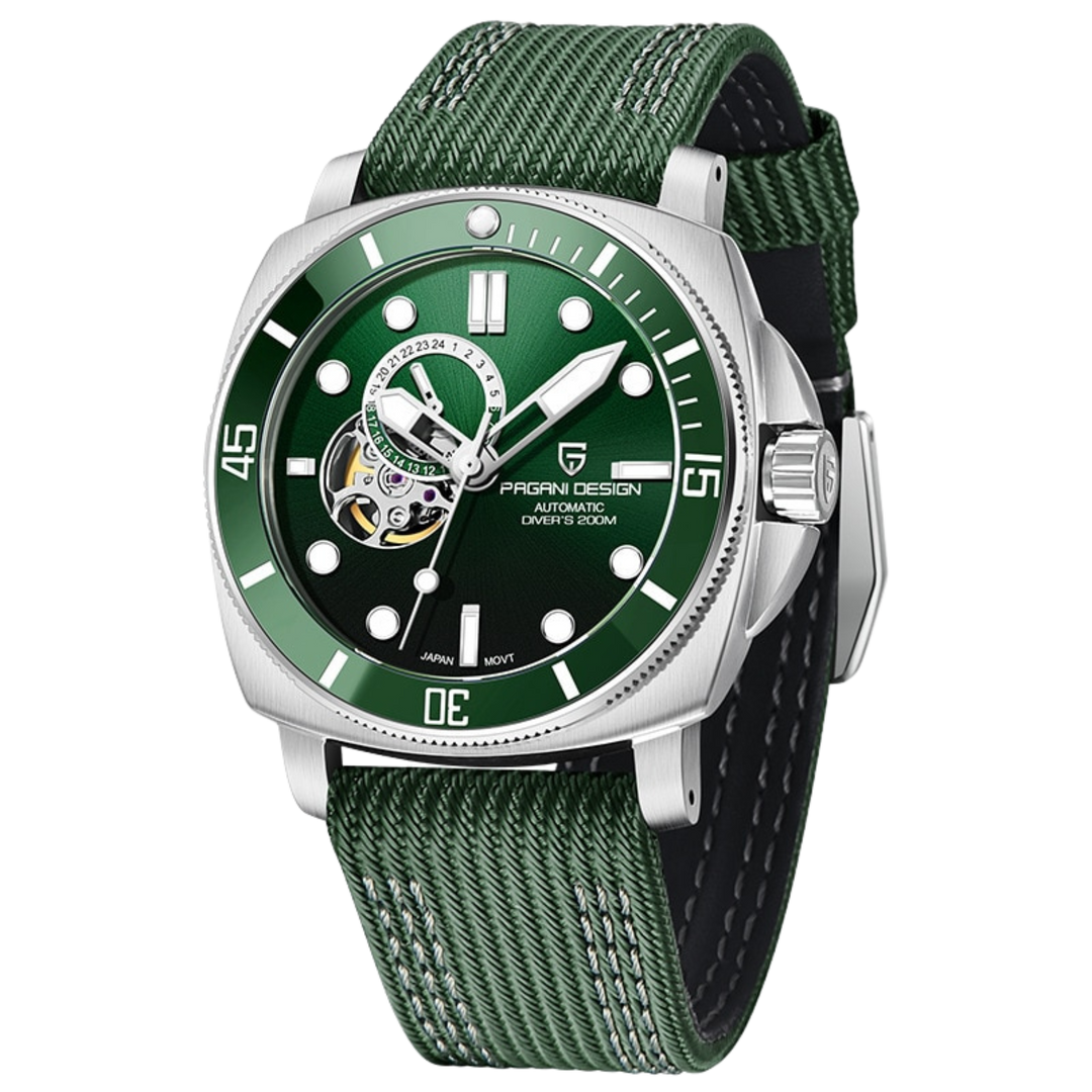 Luxury Automatic Watch with Stainless Steel & Nylon Strap