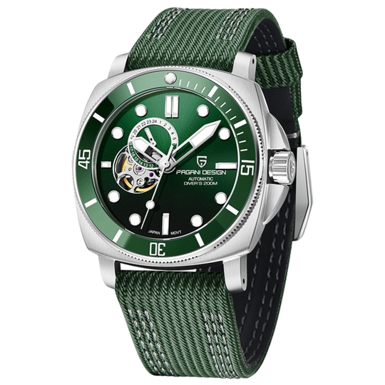 Luxury Automatic Watch with Stainless Steel & Nylon Strap