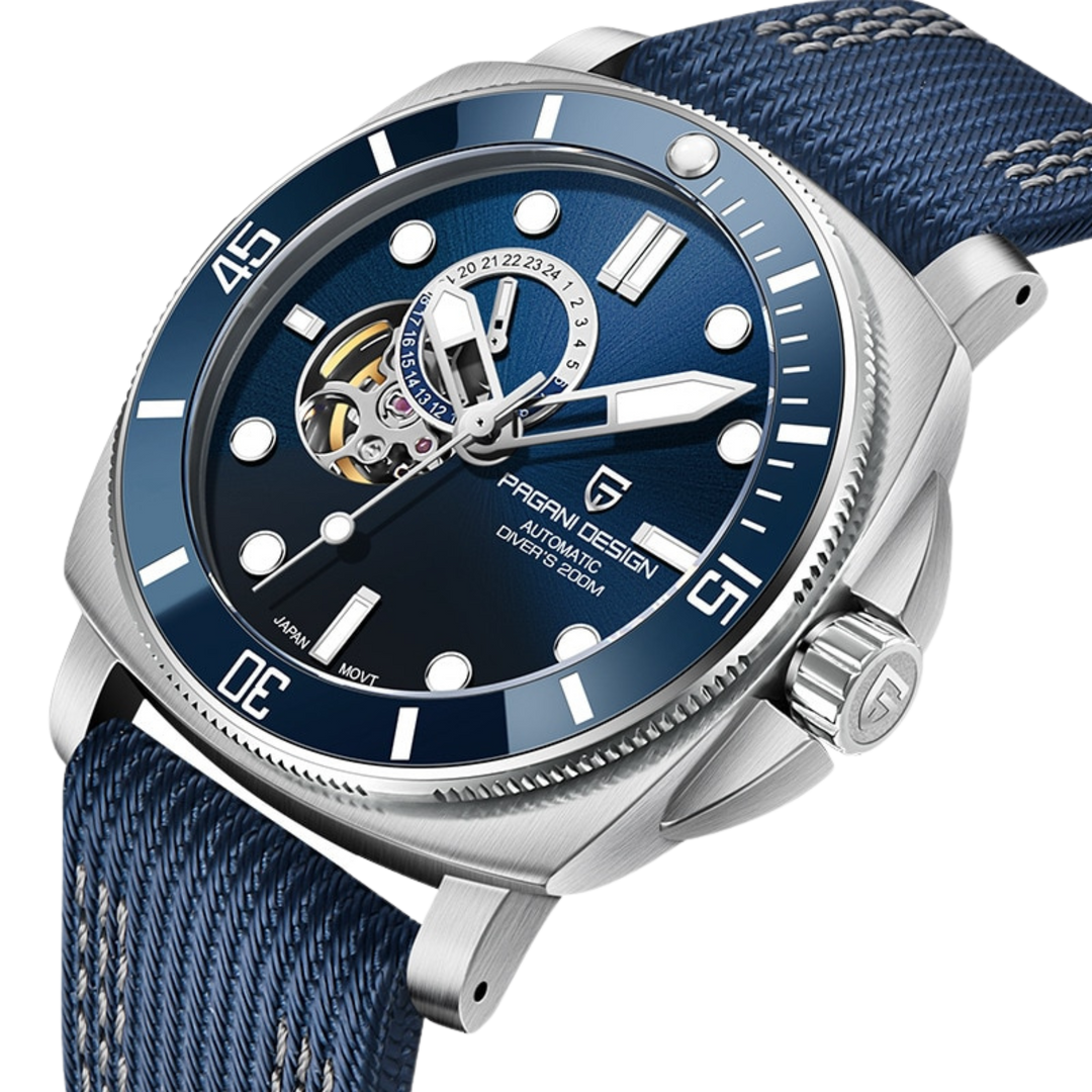Luxury Automatic Watch with Stainless Steel & Nylon Strap