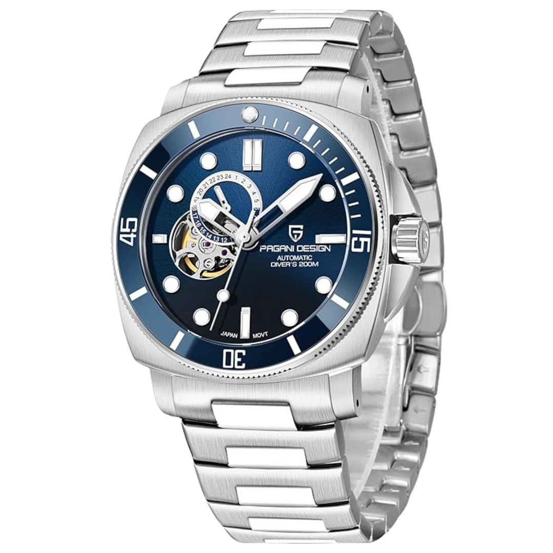 Luxury Automatic Watch with Stainless Steel & Nylon Strap