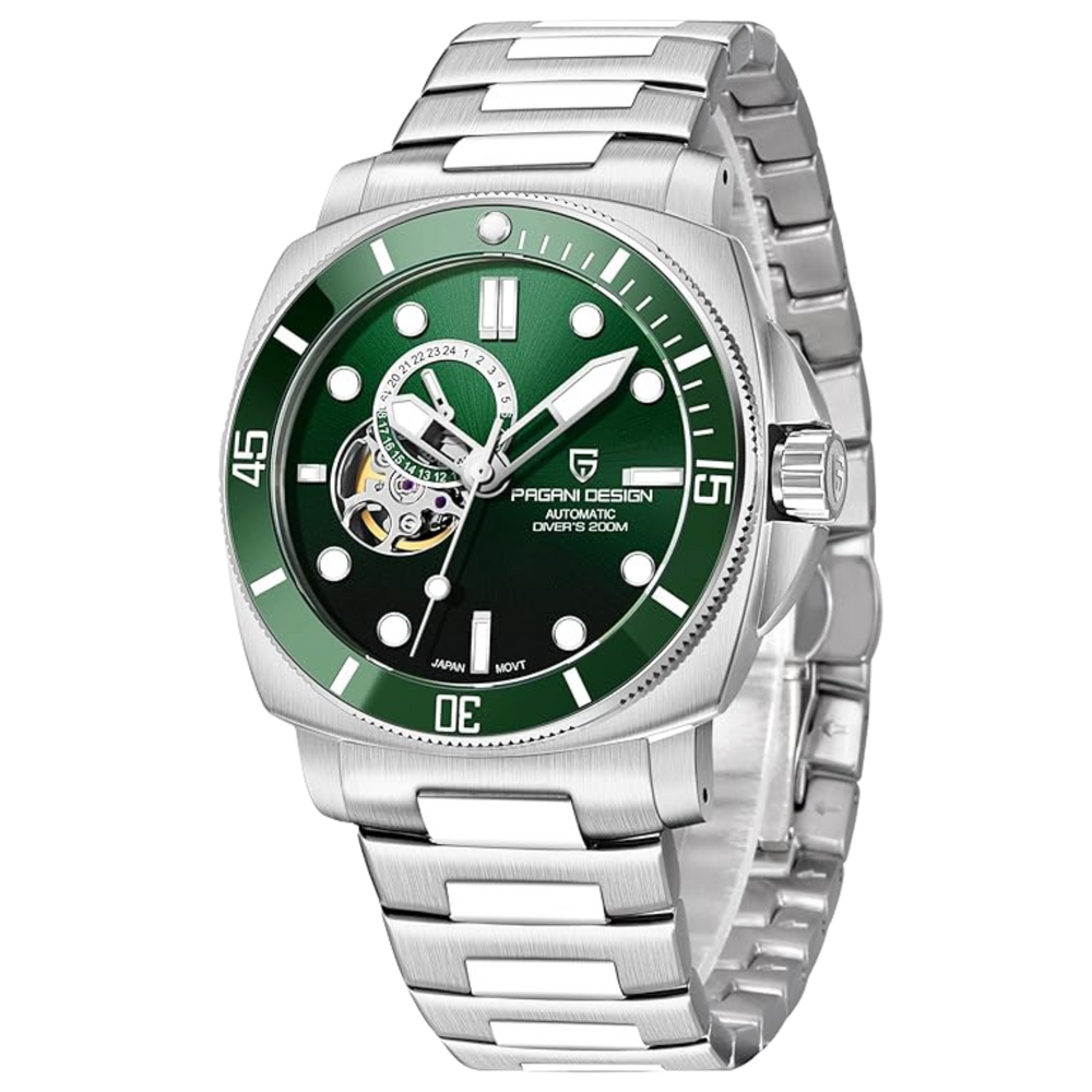Luxury Automatic Watch with Stainless Steel & Nylon Strap