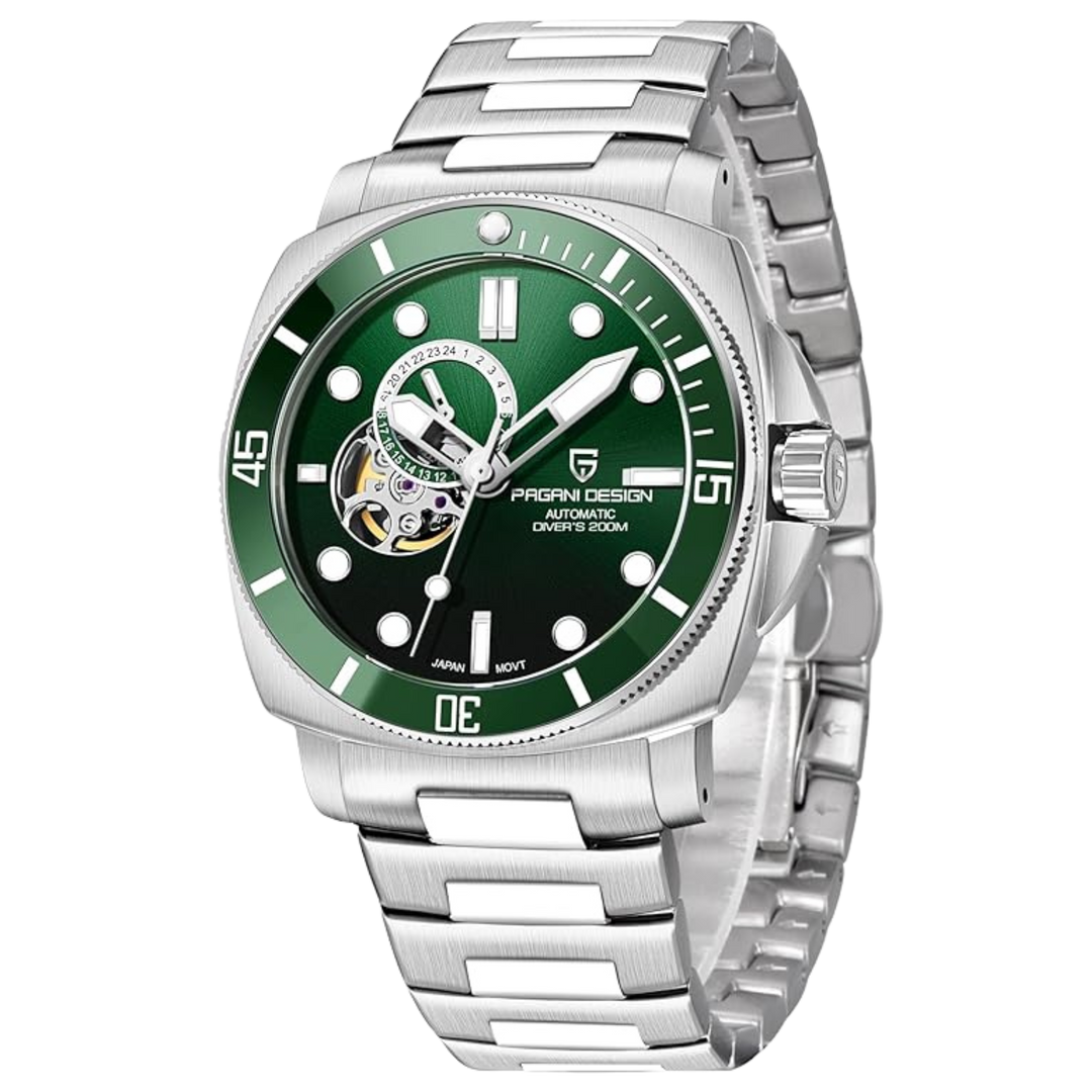 Luxury Automatic Watch with Stainless Steel & Nylon Strap