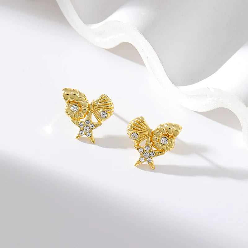 Classic Elegant Gold Zircon Stud Earrings E314