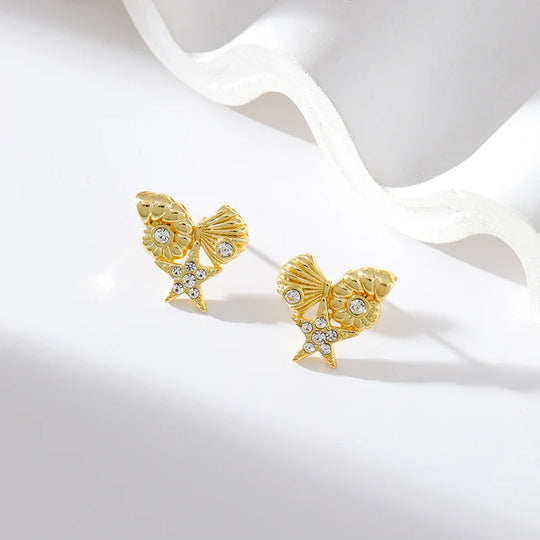 Classic Elegant Gold Zircon Stud Earrings E314