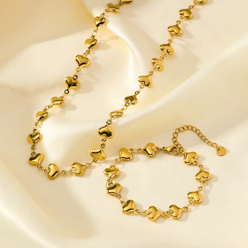 Elegant Gold Heart Chain Jewelry Set N589 B338