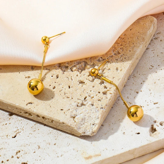 Minimalist Gold Bead Dangle Drop Earrings E160