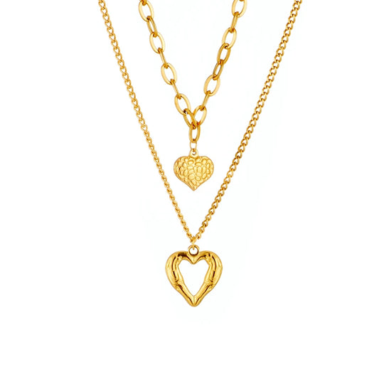 Classic Punk Style Double Heart Pendant Necklace N1506