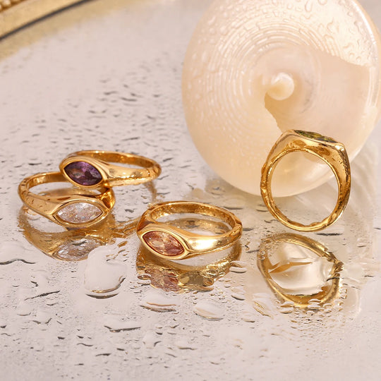 Classic 18k Gold Plated Horse Eye Champagne Zircon Ring R4969