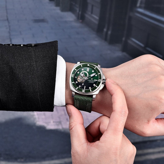 Luxury Automatic Watch with Stainless Steel & Nylon Strap