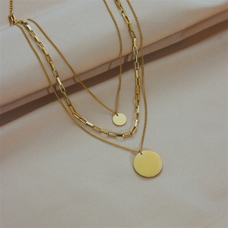 Minimalist Gold Disc Layered Necklace N1798