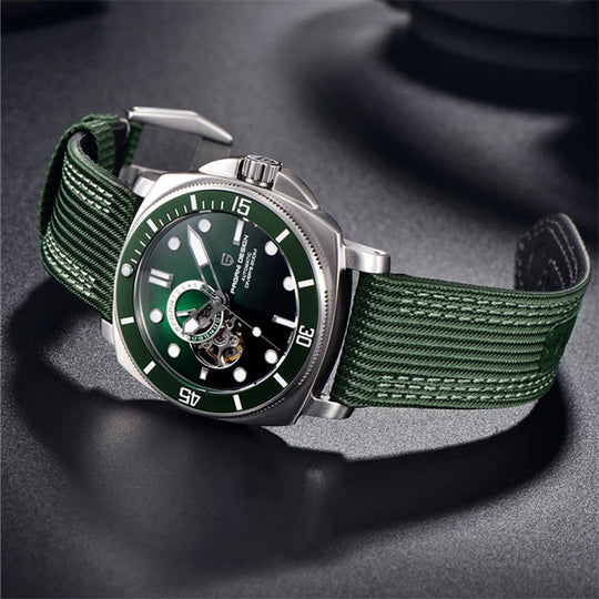 Luxury Automatic Watch with Stainless Steel & Nylon Strap