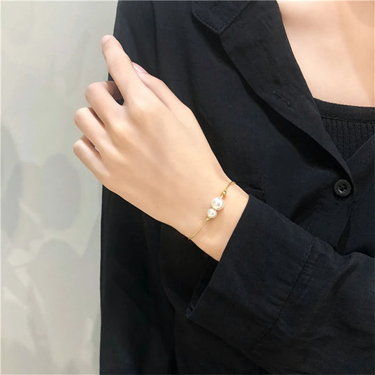Minimalist Pearl and Gold Beaded Bracelet SAB682