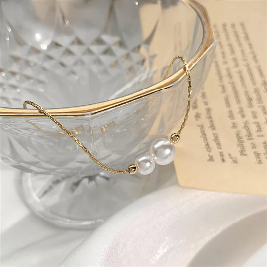 Minimalist Pearl and Gold Beaded Bracelet SAB682