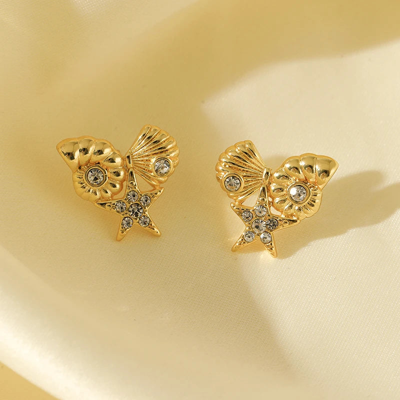 Classic Elegant Gold Zircon Stud Earrings E314