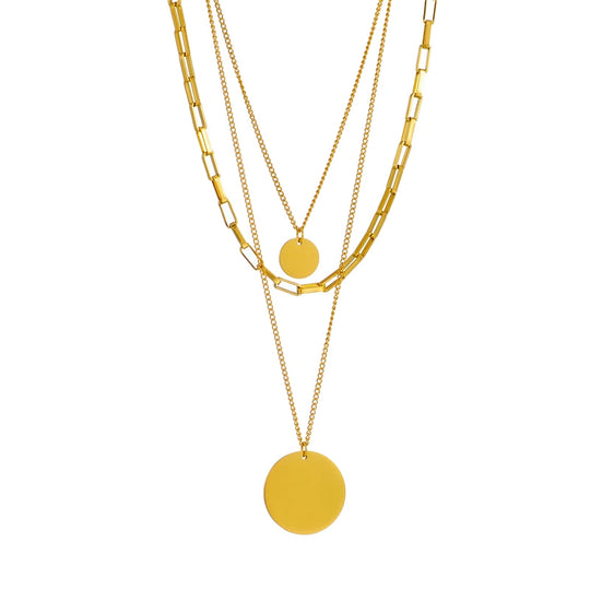 Minimalist Gold Disc Layered Necklace N1798