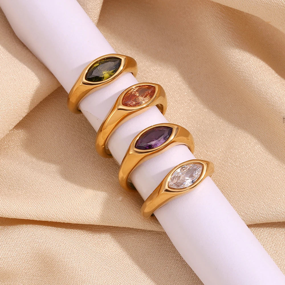 Classic 18k Gold Plated Horse Eye Champagne Zircon Ring R4969