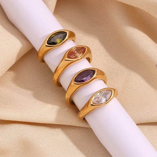 Classic 18k Gold Plated Horse Eye Champagne Zircon Ring R4969