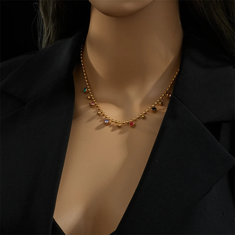 Mode Gold Perlen Halskette mit Bunten Strass N1782