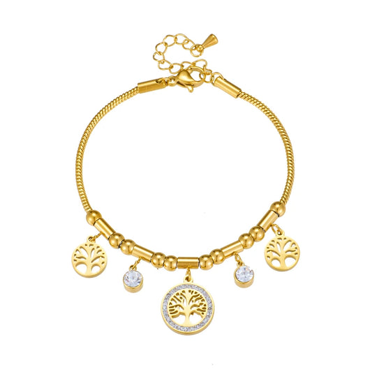 Elegant Gold Charm Bracelet with Crystal Accents B1011