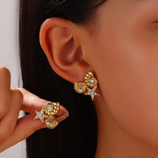 Classic Elegant Gold Zircon Stud Earrings E314