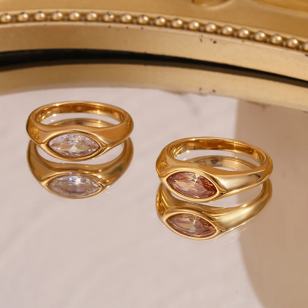 Classic 18k Gold Plated Horse Eye Champagne Zircon Ring R4969