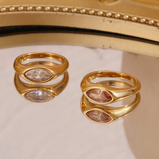 Classic 18k Gold Plated Horse Eye Champagne Zircon Ring R4969