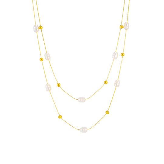 Minimalistische 2in1 Goldperlenkette N2083