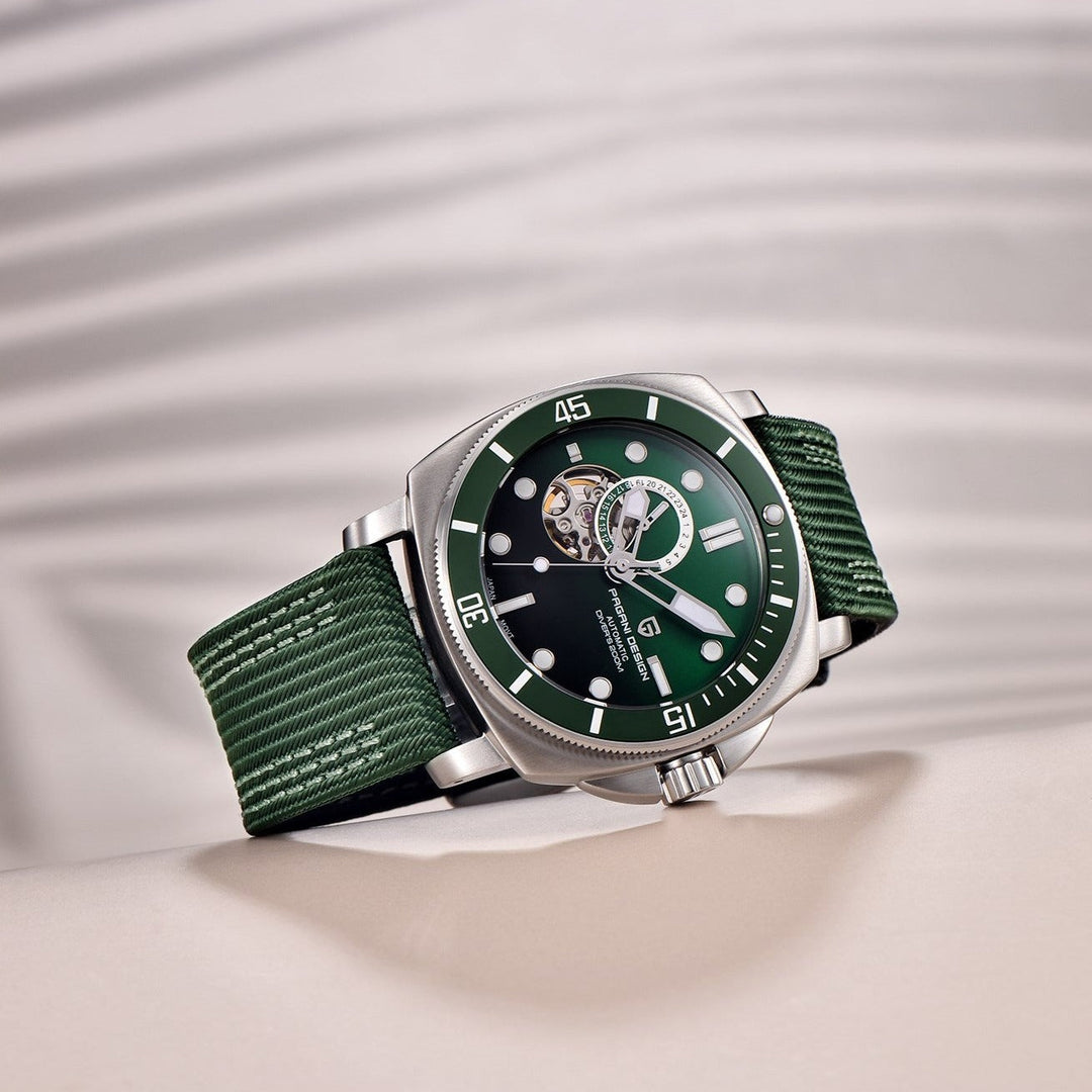 Luxury Automatic Watch with Stainless Steel & Nylon Strap