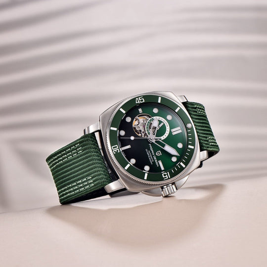 Luxury Automatic Watch with Stainless Steel & Nylon Strap