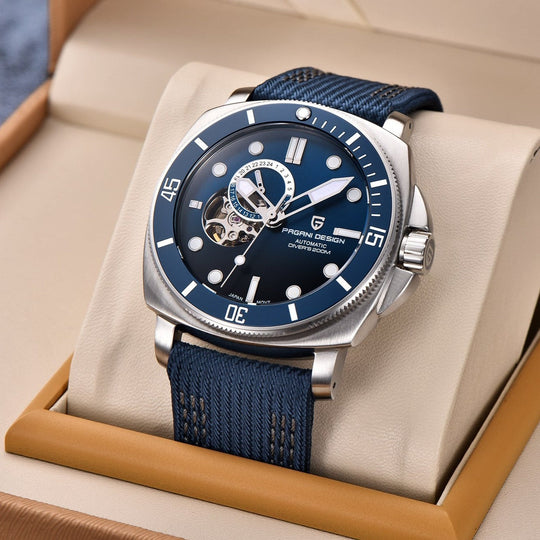 Luxury Automatic Watch with Stainless Steel & Nylon Strap
