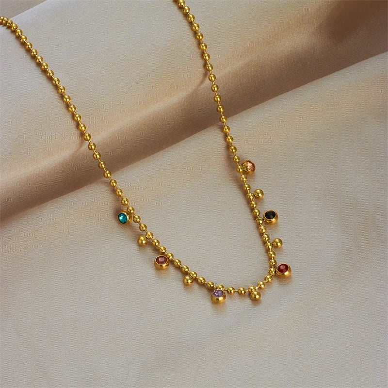 Fashion Gold Beaded Necklace with Colorful Rhinestones N1782