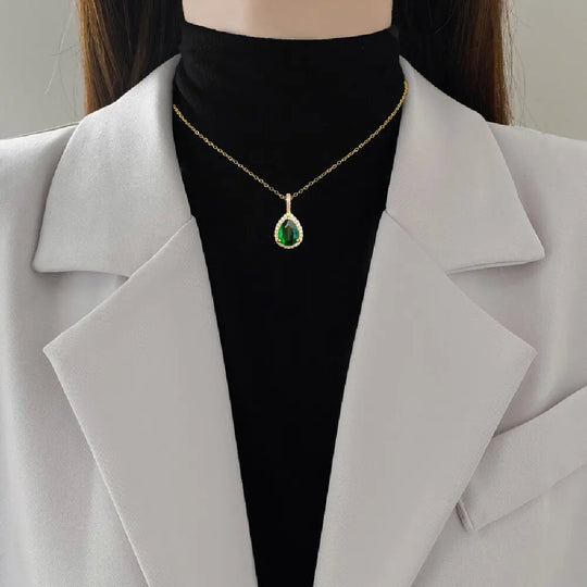 Elegantes Wassertropfen-Grün-Strass-Schmuckset N2998 E6156