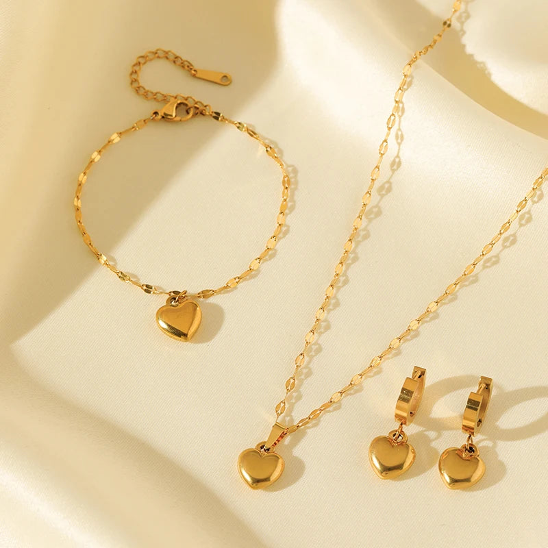 Elegant 18k Gold Plated Heart Pendant Jewelry Set N414 B244 E331