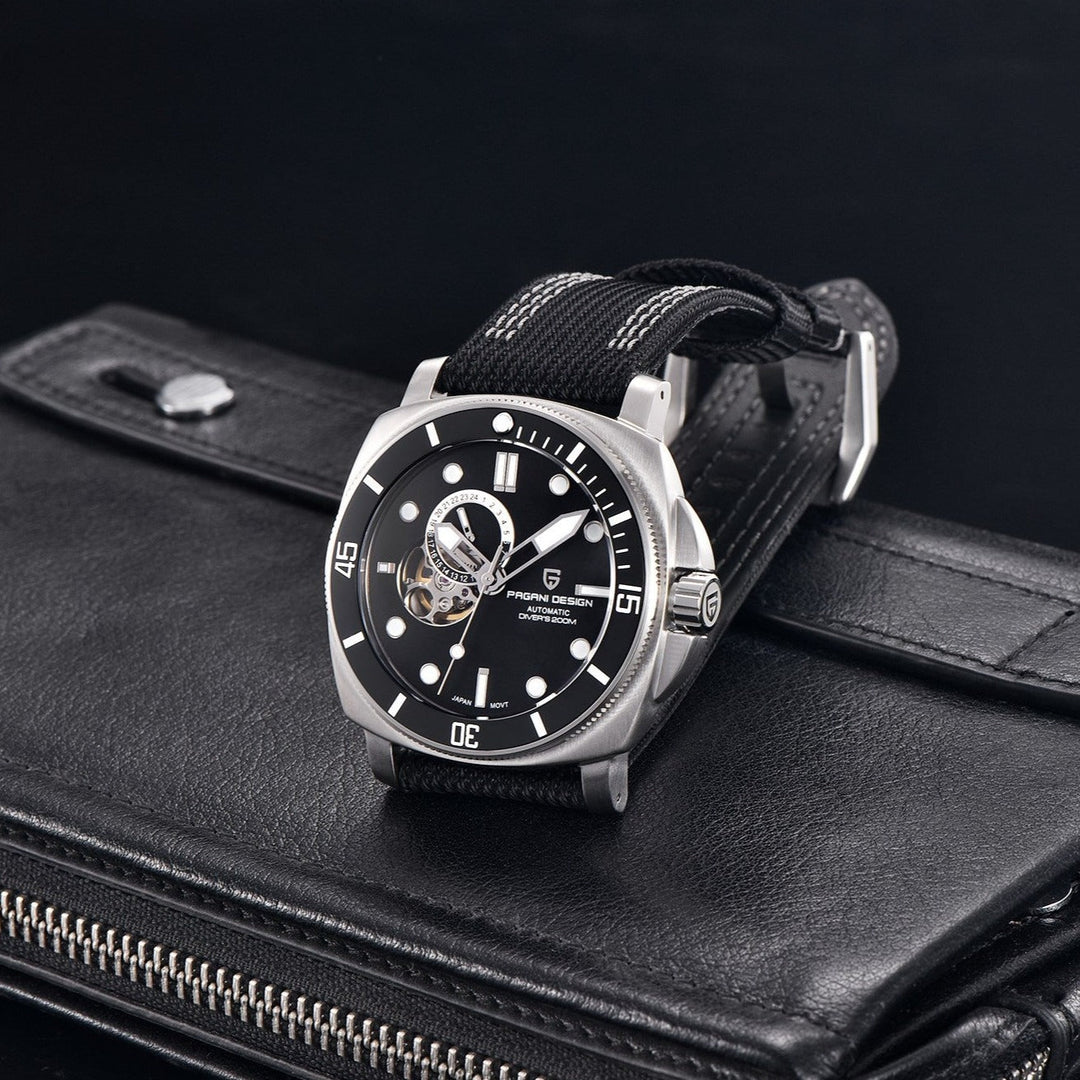 Luxury Automatic Watch with Stainless Steel & Nylon Strap