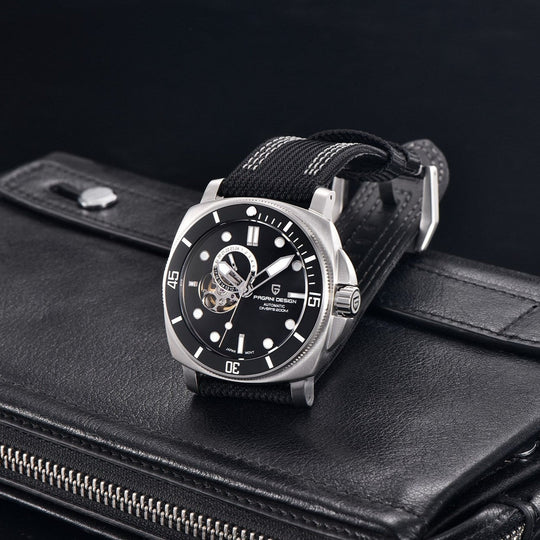 Luxury Automatic Watch with Stainless Steel & Nylon Strap