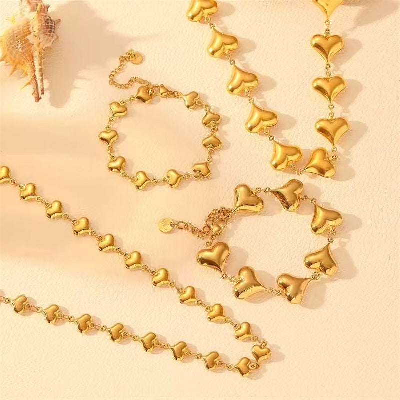 Elegant Gold Heart Chain Jewelry Set N589 B338