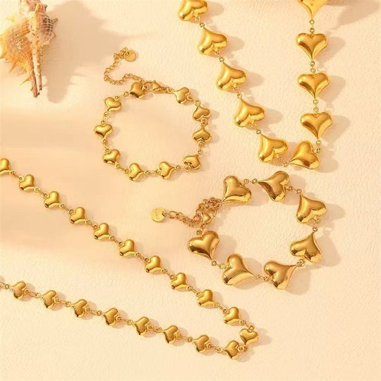 Elegant Gold Heart Chain Jewelry Set N589 B338
