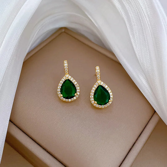 Elegantes Wassertropfen-Grün-Strass-Schmuckset N2998 E6156