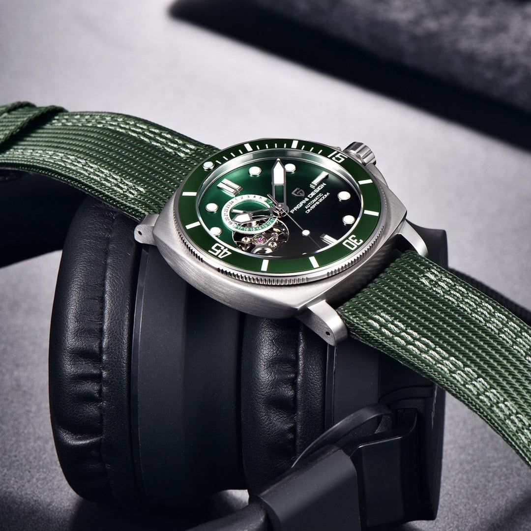 Luxury Automatic Watch with Stainless Steel & Nylon Strap
