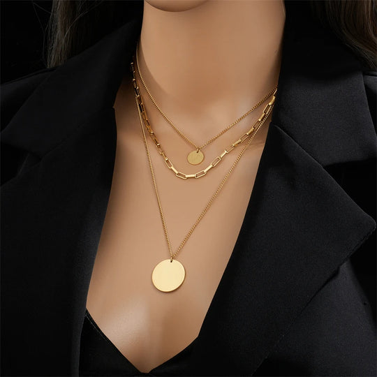 Minimalist Gold Disc Layered Necklace N1798