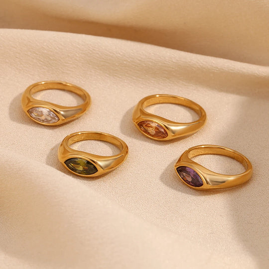 Classic 18k Gold Plated Horse Eye Champagne Zircon Ring R4969