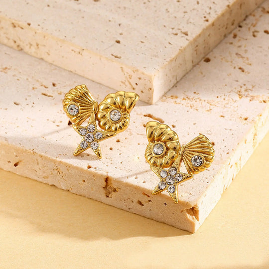Classic Elegant Gold Zircon Stud Earrings E314